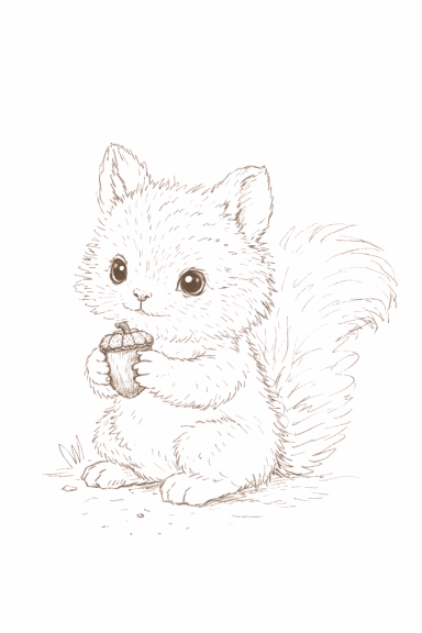 Een schattige, tekening van een kitten dat een klein potje vasthoudt.