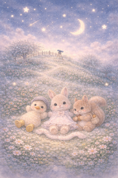 Drie schattige dieren: een konijn, een eekhoorn en een schapenlam, omringd door bloemen.